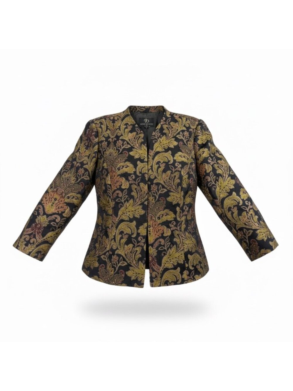 Sandra Darren Womens Black Gold Brocade Long Sleeve Blazer Jacket Size 12